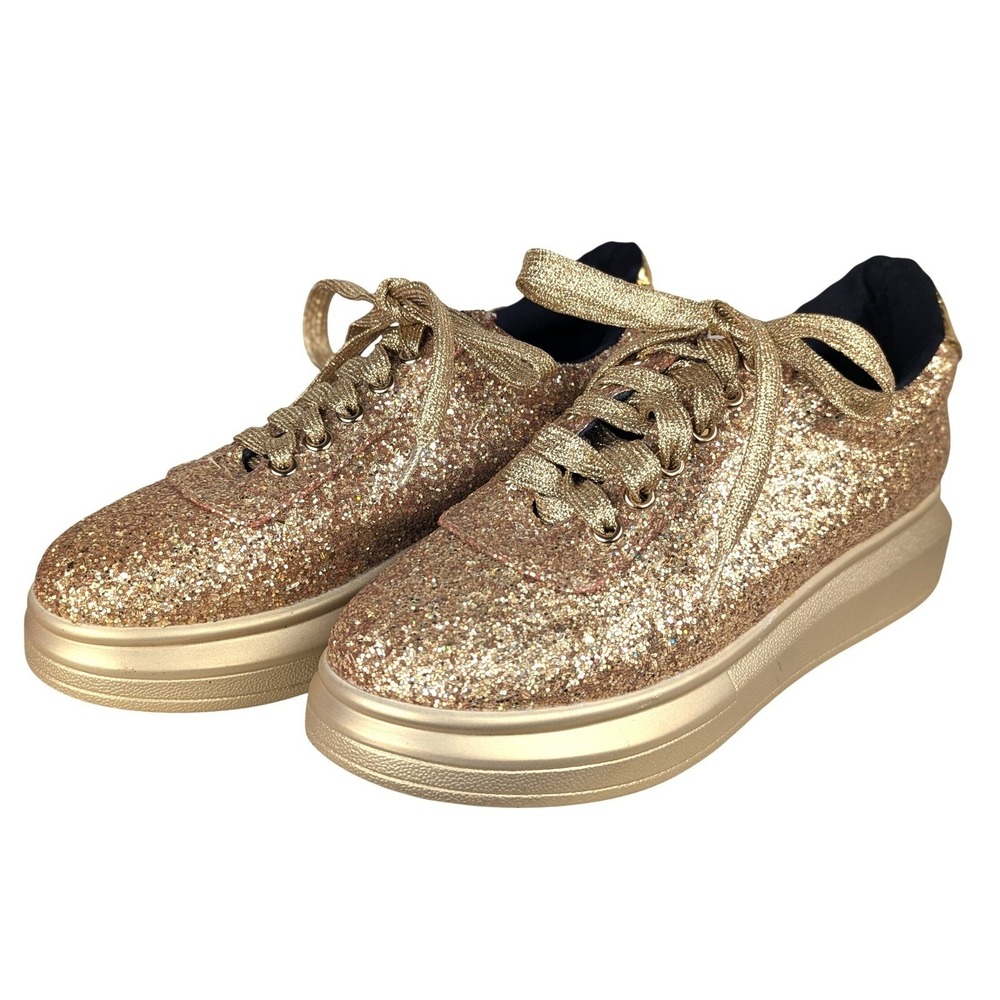 7.5 Cape Robbin Gold Glitter Platform Sneakers Chunky Sparkle Disney Bound Rocky